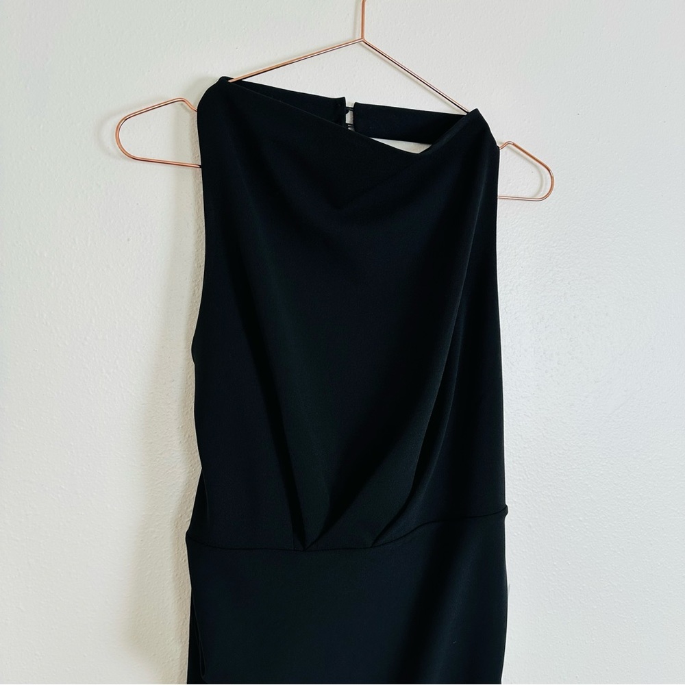 New Jewel Badgley Mischka Asymmetric Halter Elegant Black Mini Dress - Picture 6 of 9